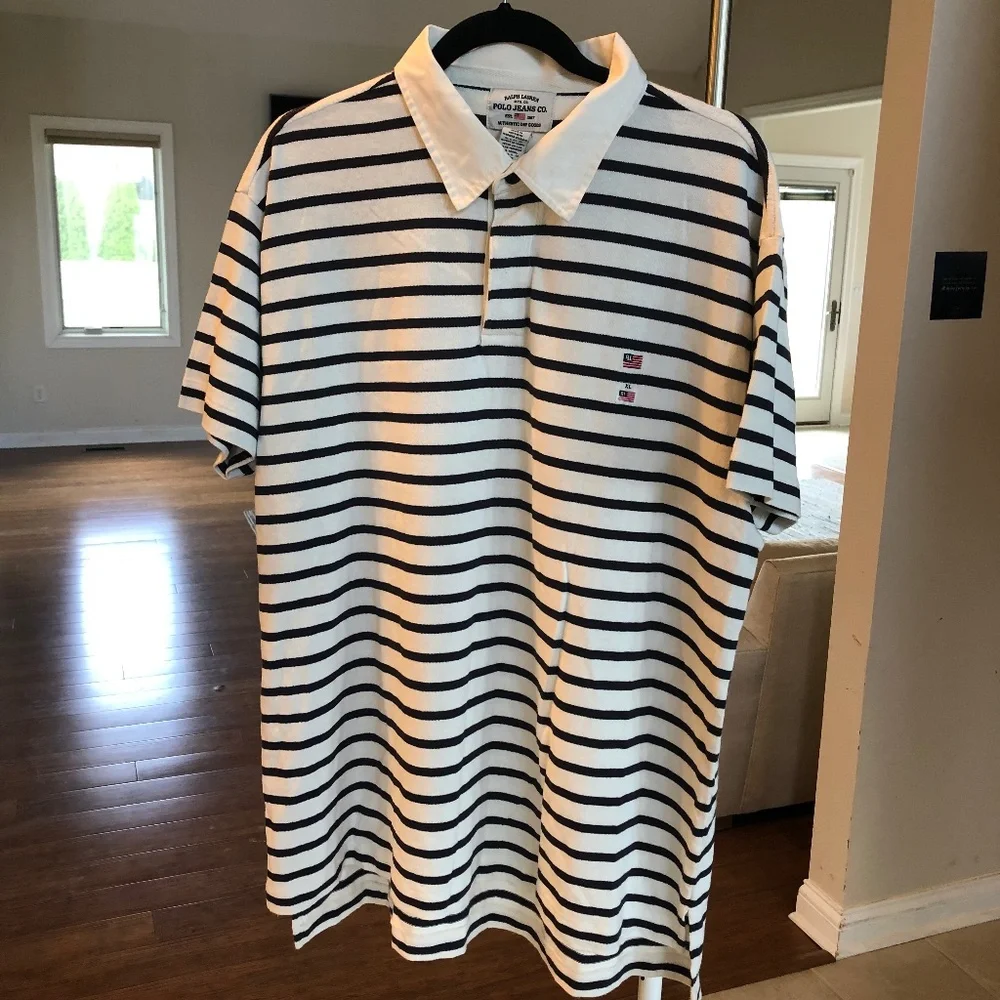 Ralph Lauren Polo Jeans Co Striped Polo Shirt XL Cotton Classic Black White